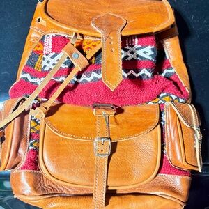 Vintage Leather and Wool Backpack